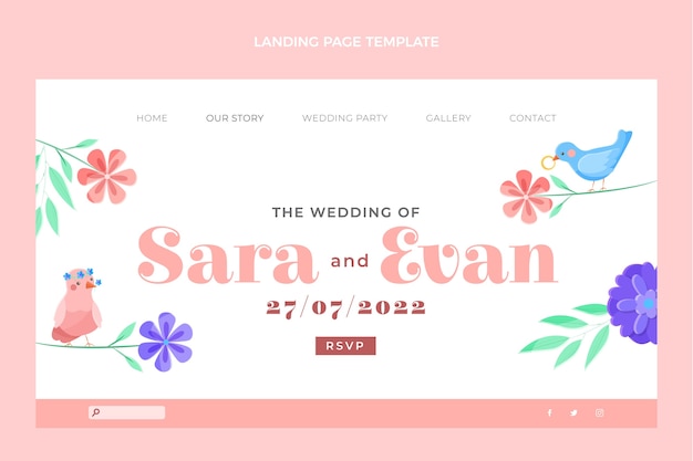 Handgetekende bruiloft bestemmingspagina sjabloon