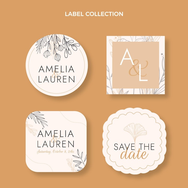 Gratis vector handgetekende bruiloft label set