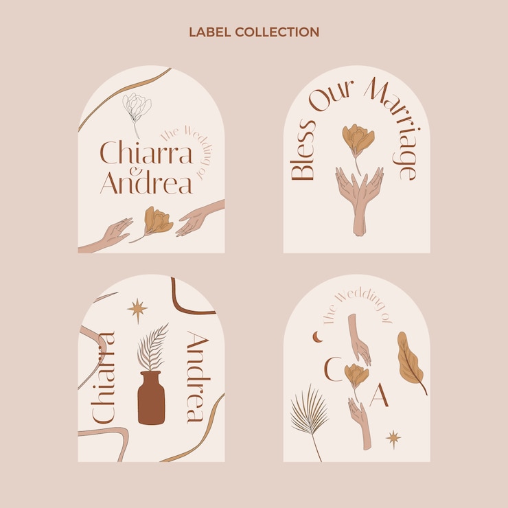 Gratis Vector handgetekende bruiloft label set