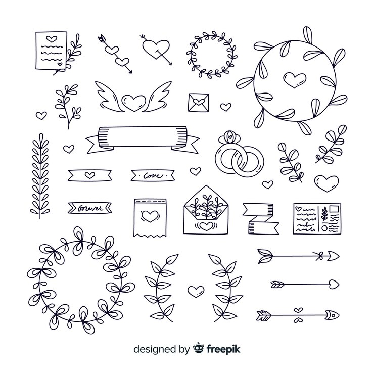 Gratis Vector handgetekende bruiloft ornament collectie