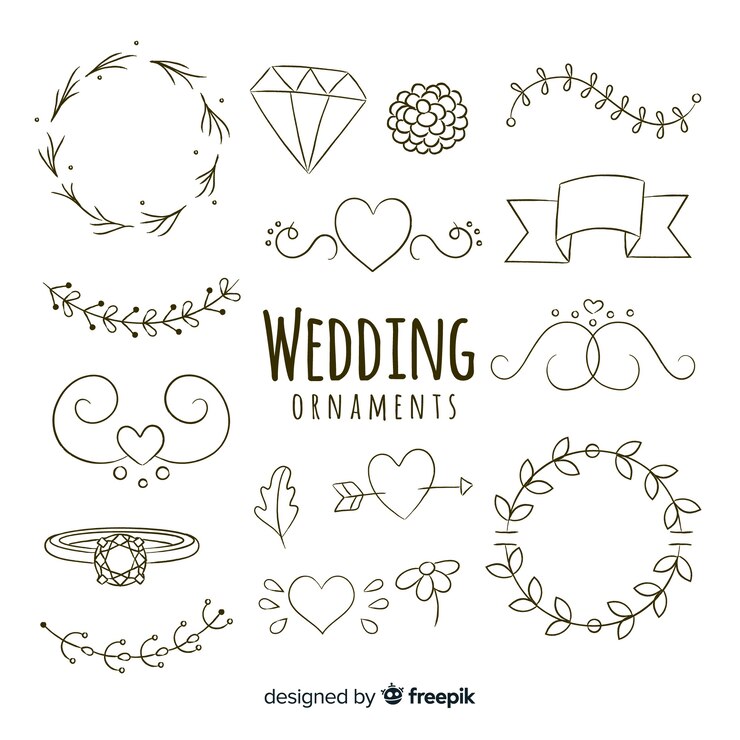 Gratis Vector handgetekende bruiloft ornamenten collectie