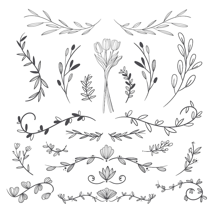 Gratis Vector handgetekende bruiloft ornamenten collectie