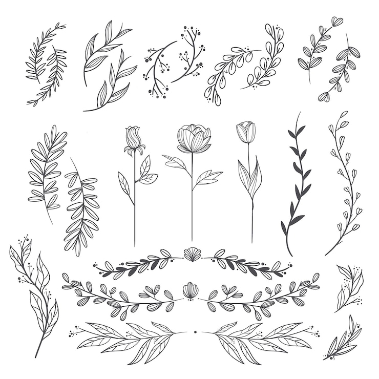 Gratis Vector handgetekende bruiloft ornamenten collectie