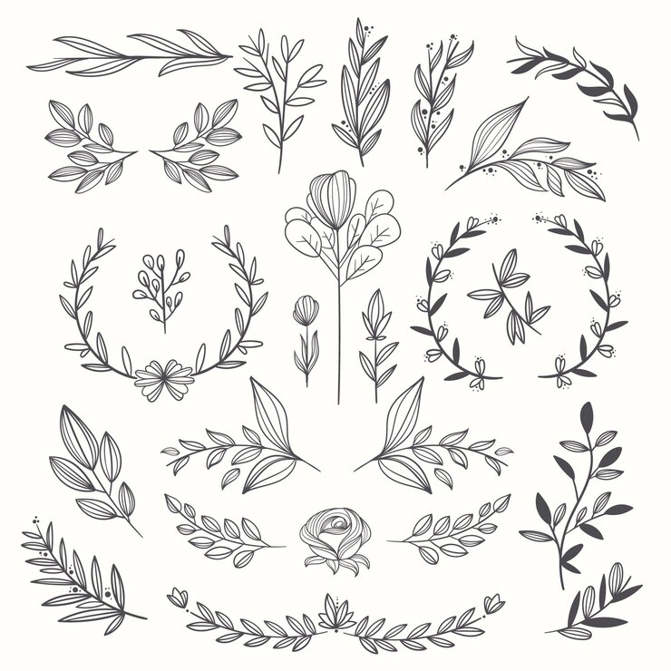 Gratis Vector handgetekende bruiloft ornamenten collectie
