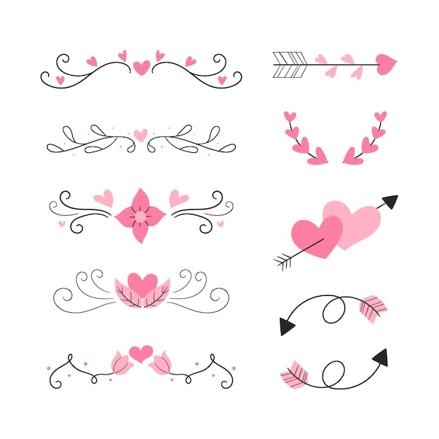 Gratis vector handgetekende bruiloft ornamenten collectie