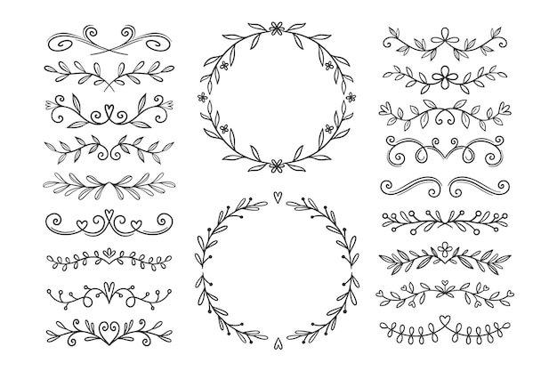 Gratis vector handgetekende bruiloft ornamenten collectie