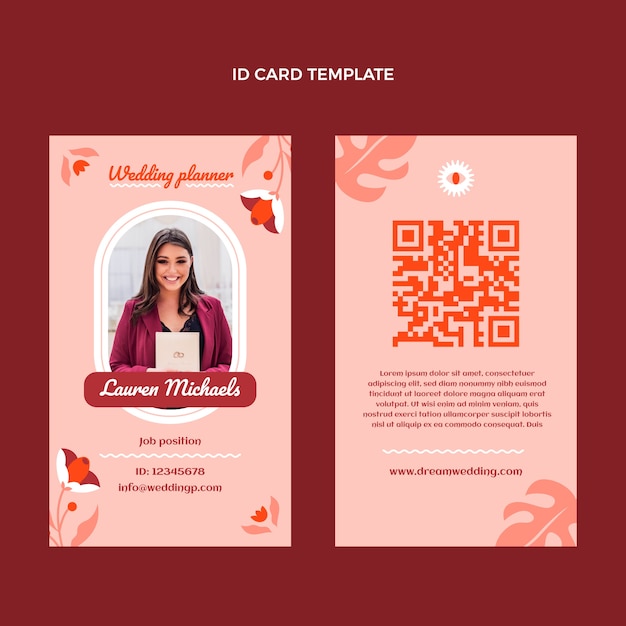 Gratis vector handgetekende bruiloft planner id-kaart