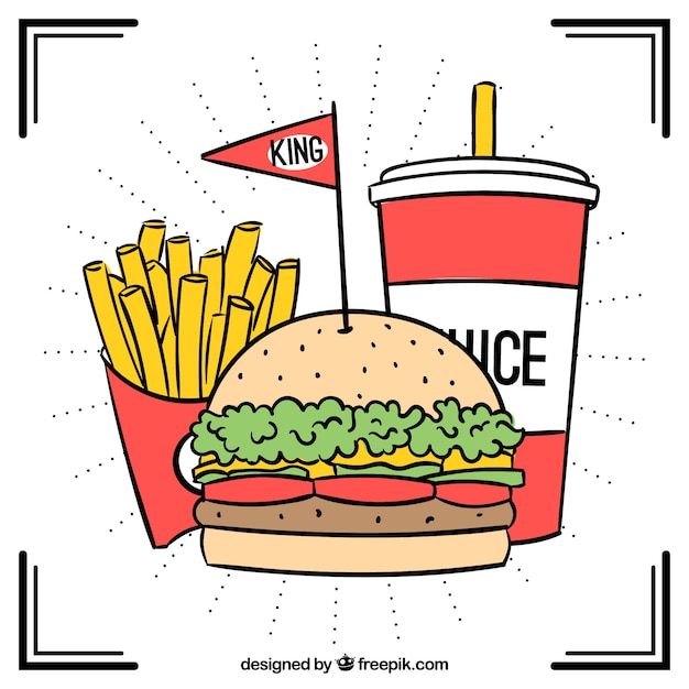 Gratis vector handgetekende burger menu achtergrond