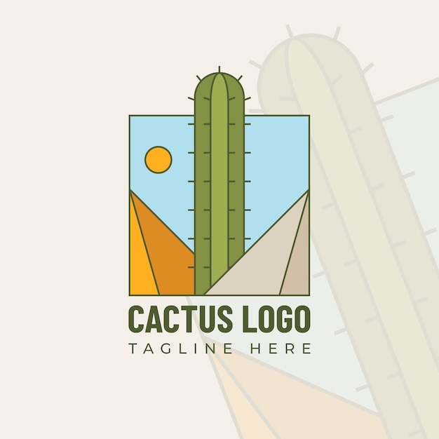 Handgetekende cactus logo sjabloon