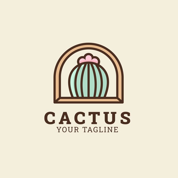 Handgetekende cactus logo sjabloon