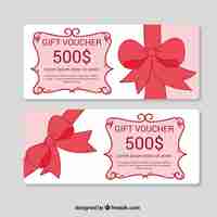 Gratis vector handgetekende cadeaubon met decoratieve rood lint