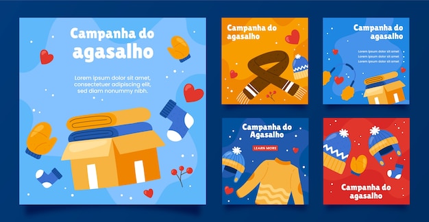 Gratis vector handgetekende campanha do agasalho instagram posts collectie