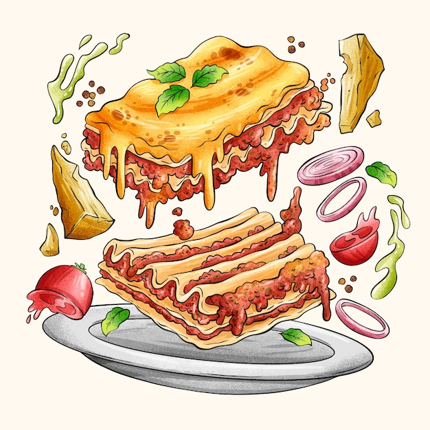 Handgetekende cannelloni-illustratie