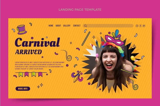 Gratis vector handgetekende carnaval bestemmingspagina sjabloon