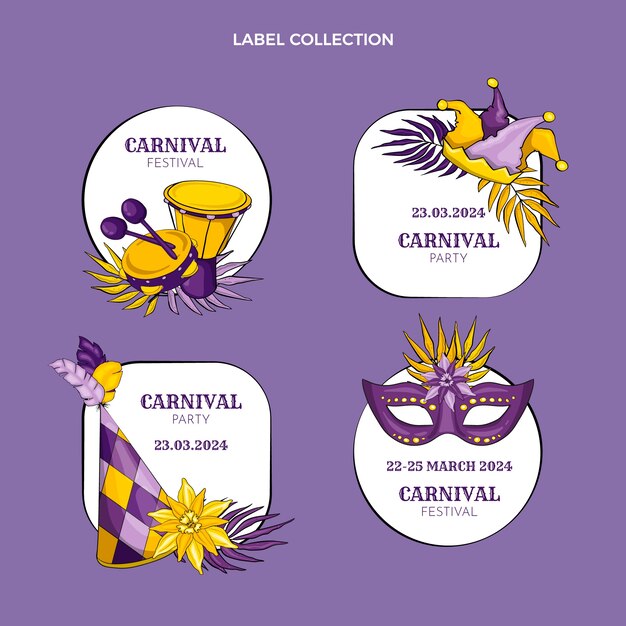 Handgetekende carnaval etiketten collectie