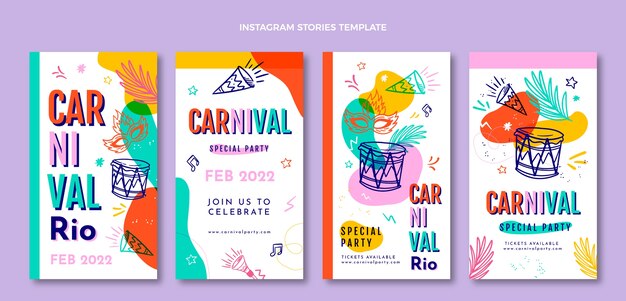 Handgetekende carnaval instagram verhalencollectie