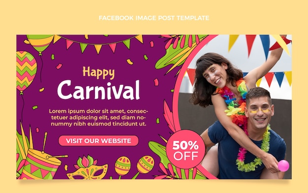 Gratis vector handgetekende carnaval social media postsjabloon