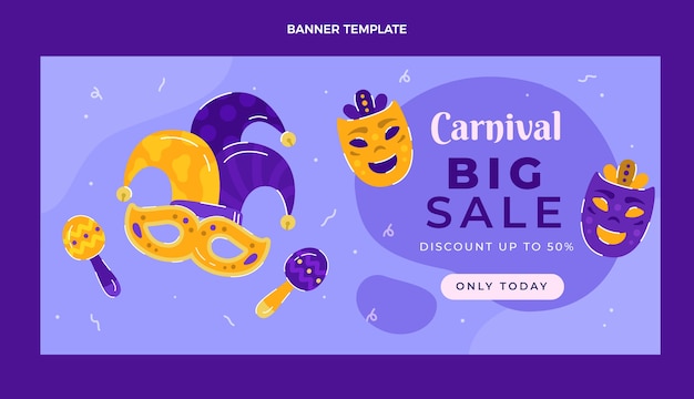 Gratis vector handgetekende carnaval verkoop horizontale banner