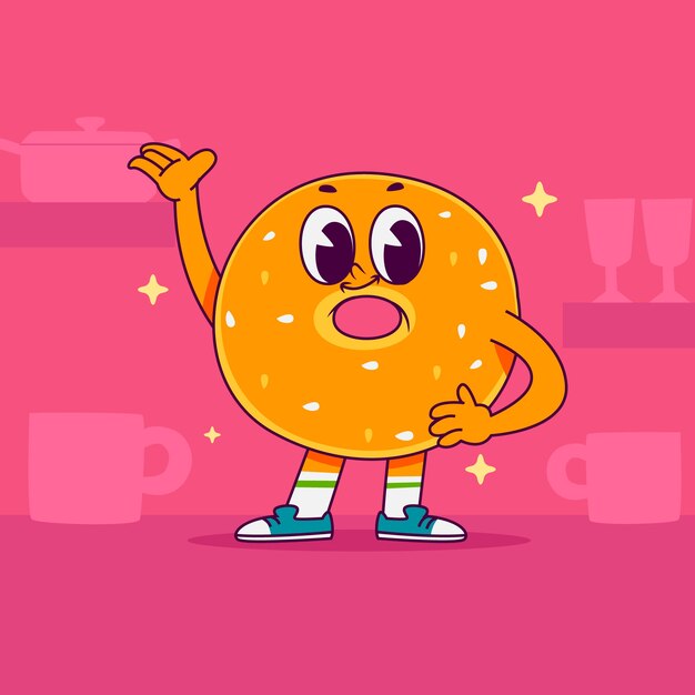 Handgetekende cartoon illustratie van een bagel