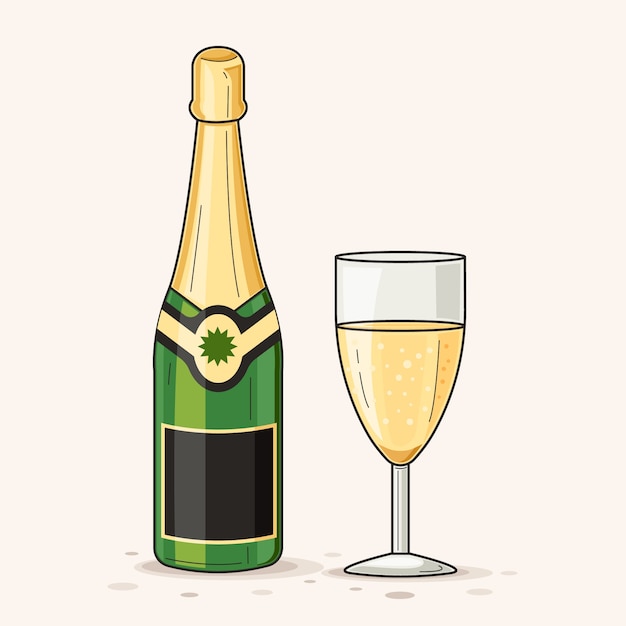 Handgetekende champagne tekening illustratie