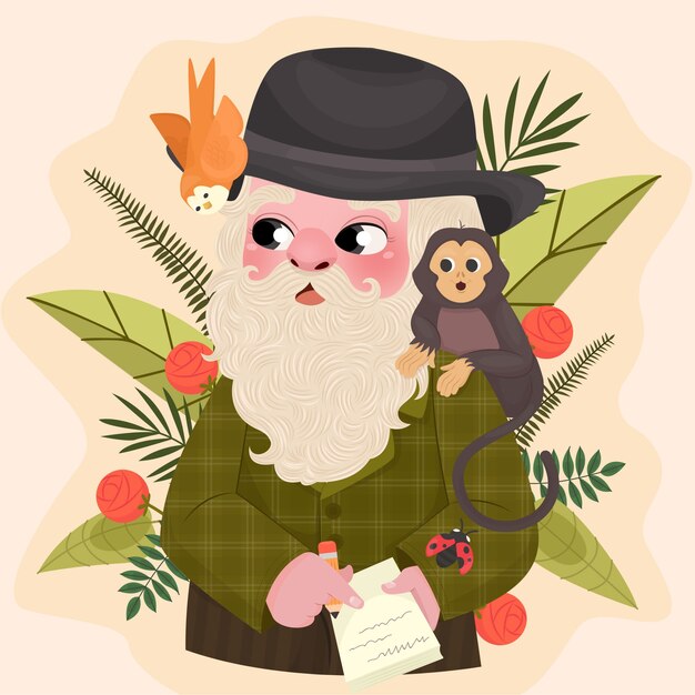 Handgetekende Charles Darwin-illustratie