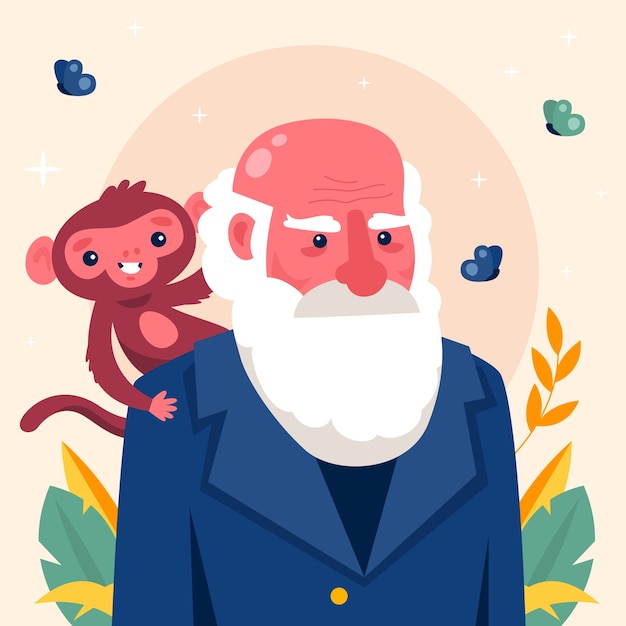 Handgetekende Charles Darwin-illustratie