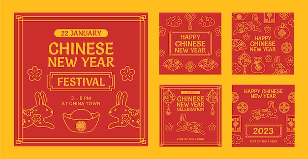 Gratis vector handgetekende chinees nieuwjaar instagram posts collectie