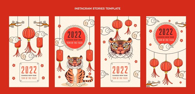 Handgetekende chinees nieuwjaar instagram verhalencollectie