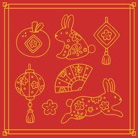 Gratis vector handgetekende chinese nieuwjaarselementencollectie