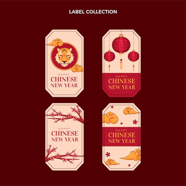 Gratis vector handgetekende chinese nieuwjaarslabels collectie