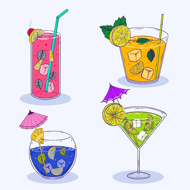 Gratis vector handgetekende cocktail set