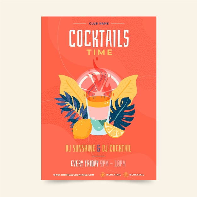 Gratis vector handgetekende cocktailflyer met plat ontwerp