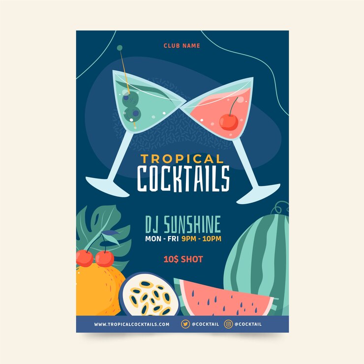 Gratis Vector handgetekende cocktailflyer met plat ontwerp