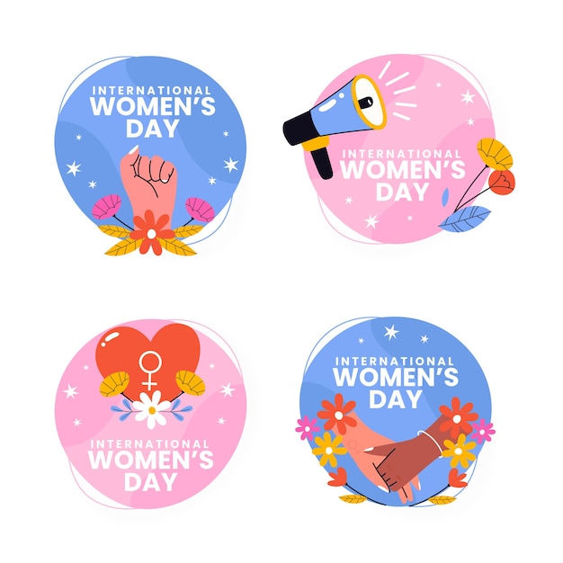 Handgetekende collectie badges voor internationale vrouwendag