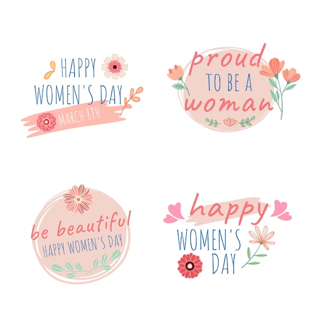 Gratis vector handgetekende collectie badges voor internationale vrouwendag