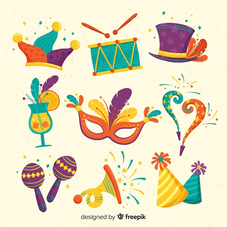 Gratis Vector handgetekende collectie carnavalselementen