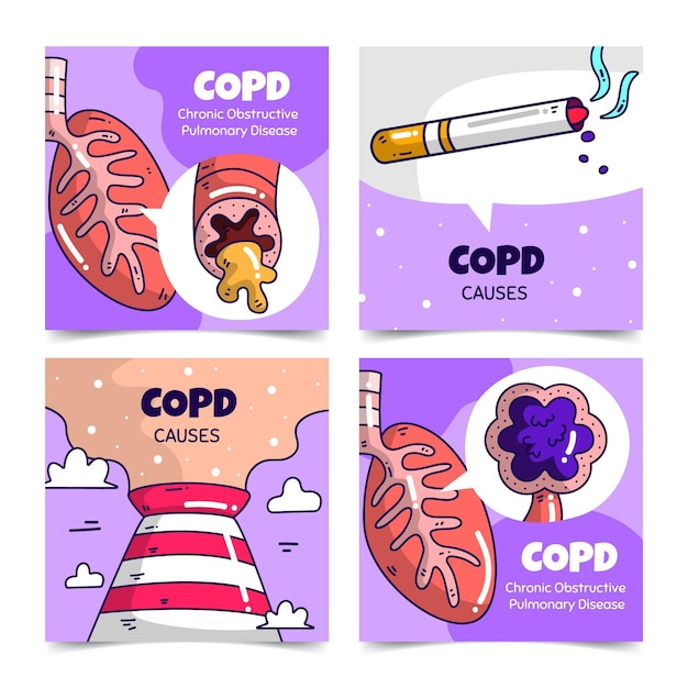 Handgetekende copd instagram posts collectie