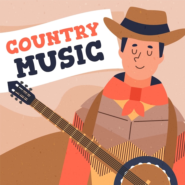 Gratis vector handgetekende countrymuziekillustratie