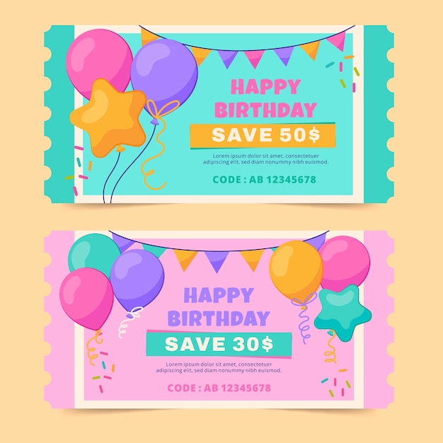 Gratis vector handgetekende couponsjabloon voor verjaardagsverkoop