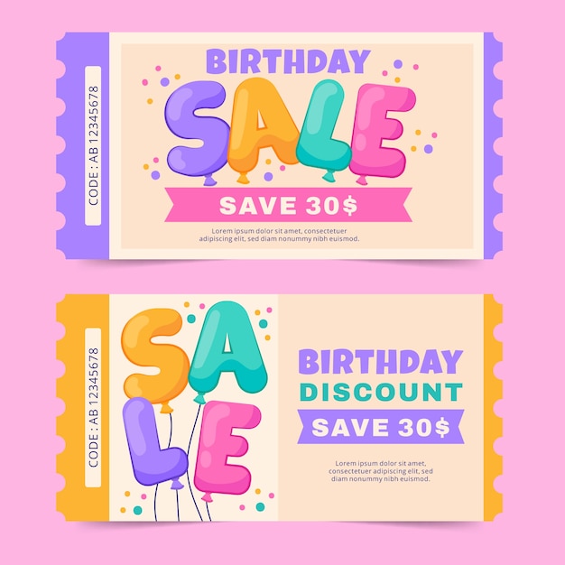 Handgetekende couponsjabloon voor verjaardagsverkoop