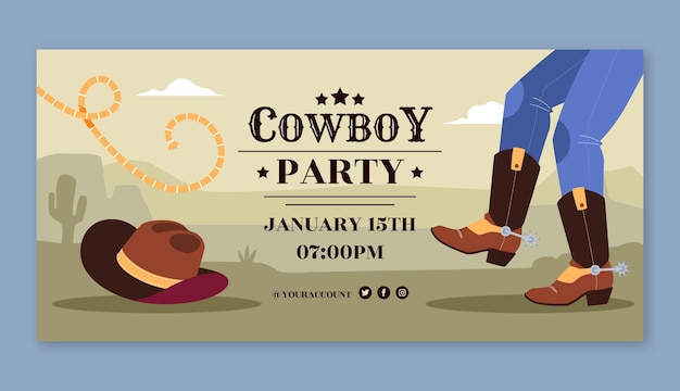 Gratis vector handgetekende cowboyfeest horizontale banner