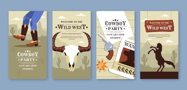 Gratis vector handgetekende cowboyfeest instagramverhalen