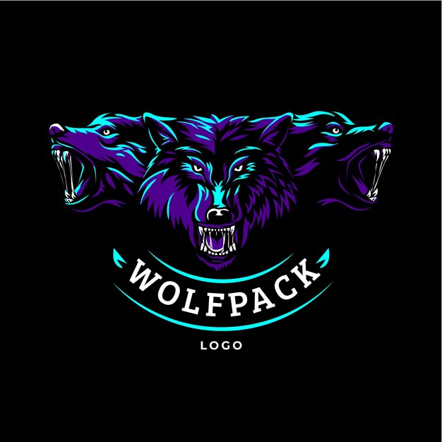 Handgetekende creatieve wolfpack-logosjabloon
