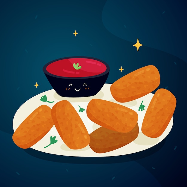 Handgetekende croquetas-illustratie