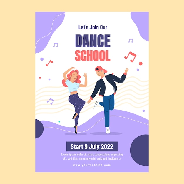 Gratis vector handgetekende dansschool poster sjabloon