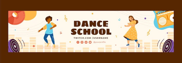 Gratis vector handgetekende dansschool twitch banner