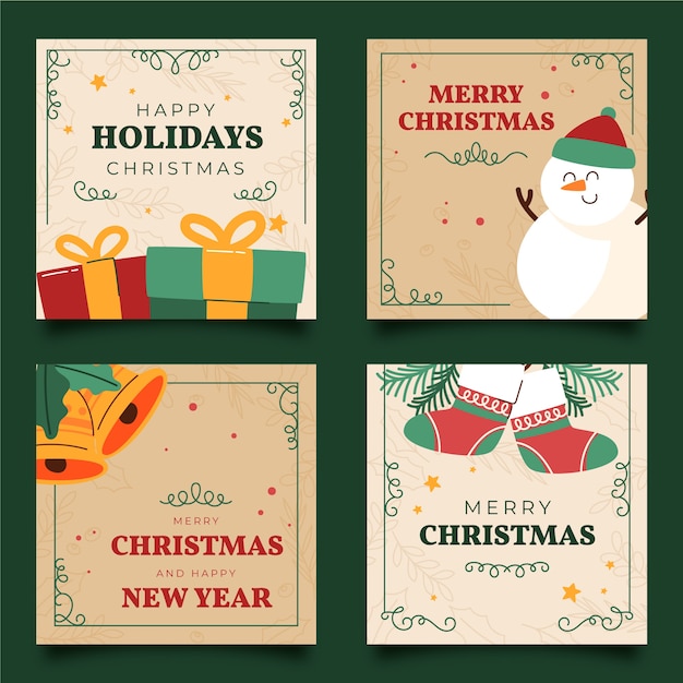 Gratis vector handgetekende decoratieve kerstkaarten collectie