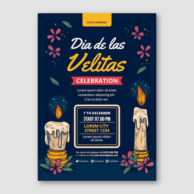 Gratis vector handgetekende dia de las velitas verticale postersjabloon