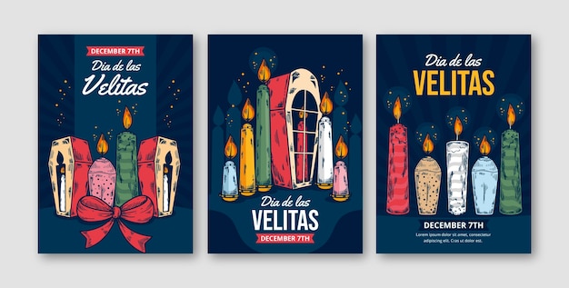 Gratis vector handgetekende dia de las velitas wenskaarten set