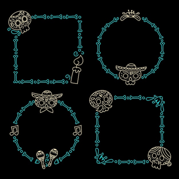 Gratis vector handgetekende dia de muertos frames collectie